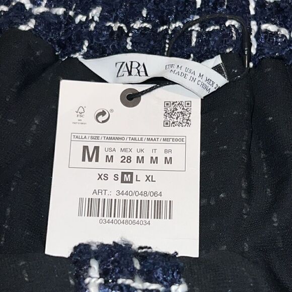 NWT Zara Tweed Navy Dress Jewel Buttons Medium - Picture 9 of 14